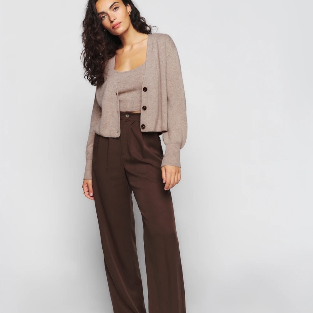 Reformation Varenne Cashmere Tank and Cardi Set in Oatmeal